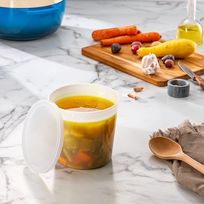 Comfy Package GUSTO [20 Sets] 86 oz. Plastic Food Storage Deli Containers with Lids, Ice Cream Bucket & Soup Pail -(Formerly