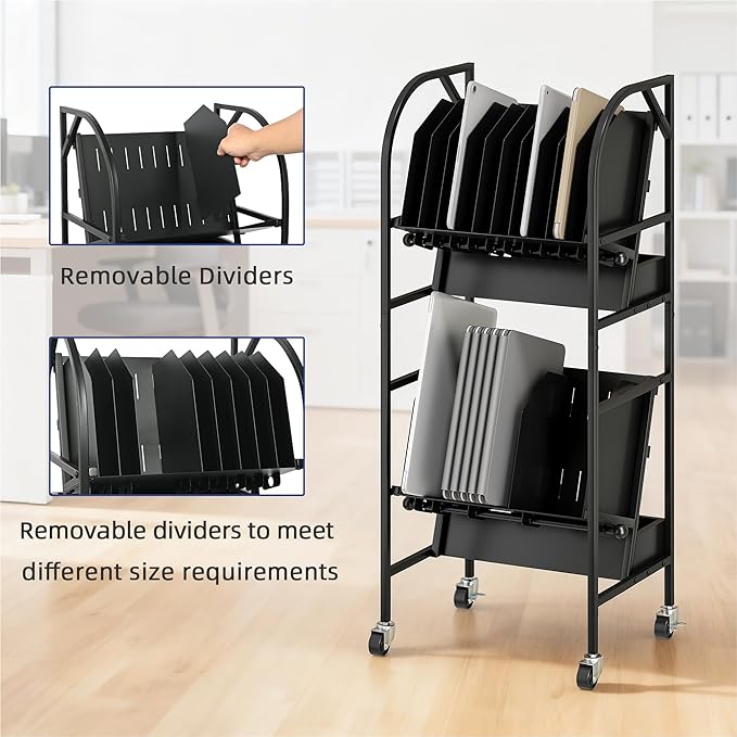 tonchean 20-Device Laptop Charging Cart with Wheels, 2 Tier Open Charging Cart, Office and Classroom Mobile Charging Station for Ipads, Tablets, Laptops Computer and Chromebook
