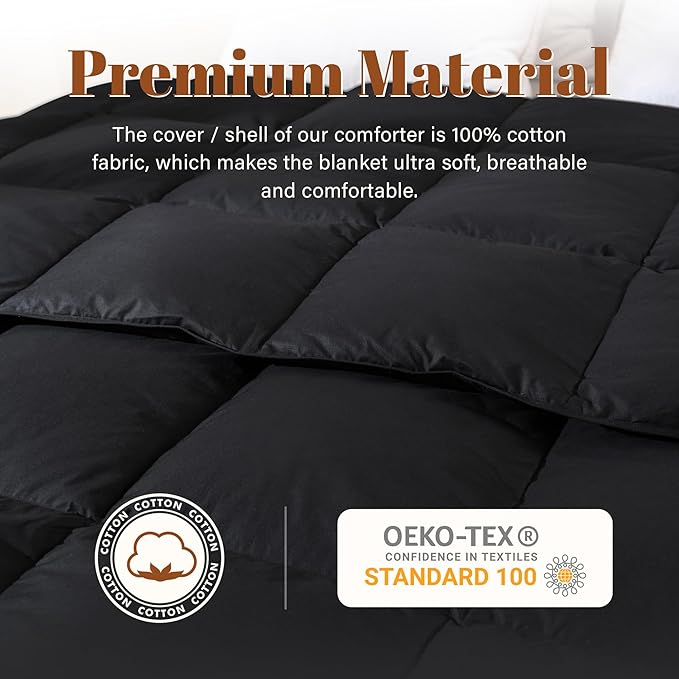 Cosybay Heavyweight King Size Feather Down Fiber Comforter - Fluffy Black Thicker Winter Duvet Insert, Ultra Soft 100% Cotton Cover, Luxury Hotel Bedding with Corner Tabs, 106"x90"