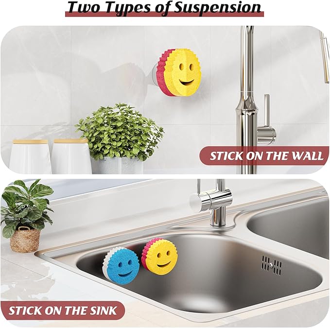 Sponge Holder for Kitchen Sink,Sink Caddy Organizer with Suction Cup Installation for Kitchen/Bathroom, Self Draining,Sponge Caddy for Holding Smiley Sponges-Gray