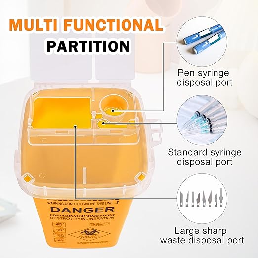 CHANGTIKEJI 1 Quart (3-Pack) Yellow Sharps Containers, Biohazard Needle Disposal for Home Use, Portable Travel Sharps Storage, Professional Waste Sharps Disposal Bucket