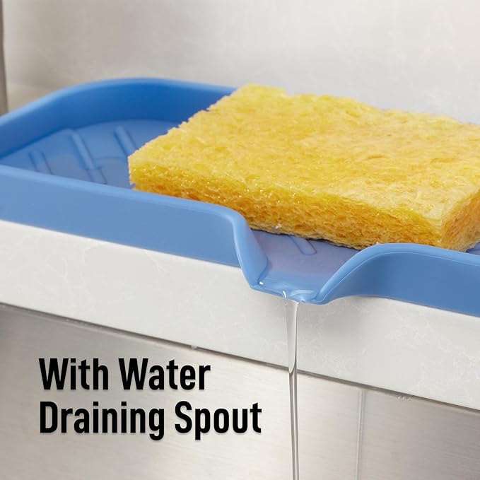 Zulay Kitchen Large Silicone Sponge Holder (12x4) – Flexible Sink Organizer Tray for Kitchen & Bathroom – Multipurpose Soap Dish for Sponges, Makeup, Trinkets & More (Provence Blue)