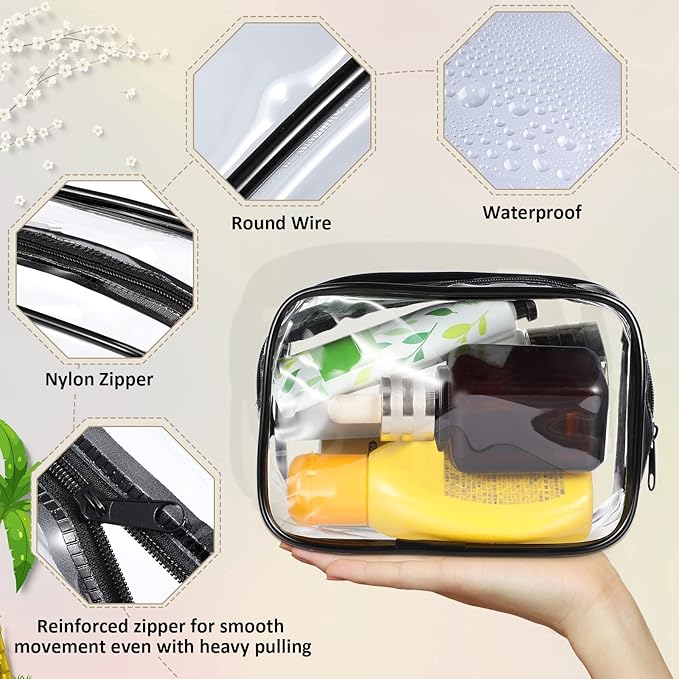 Weewooday 12 Pieces Clear Makeup Bags Cosmetic Storage Bags PVC Zipper Pouches Travel Waterproof Makeup Plastic Case for Women Organizing Toiletries Traveling Bathroom(Small,Black)