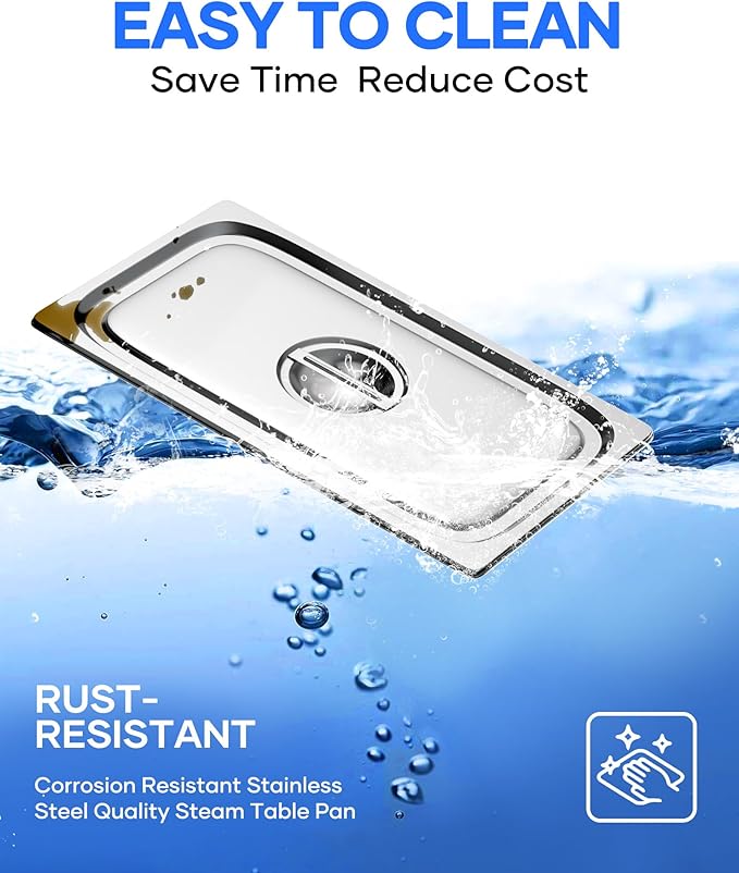 WantJoin Steam Table Hotel Pan Lids - 6 Pack 1/1 1/2 1/3 Full Half Third Size Notched Slotted Cover with Handle for Stainless Steel Metal Tray Set Food Storage Container Commercial Restaurant Warmer