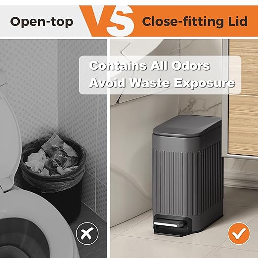 TrashAid Small 1.6 Gallon Stainless Steel Trash Can with Removable Inner Bucket, Grey, Hands Free Step Pedal Design