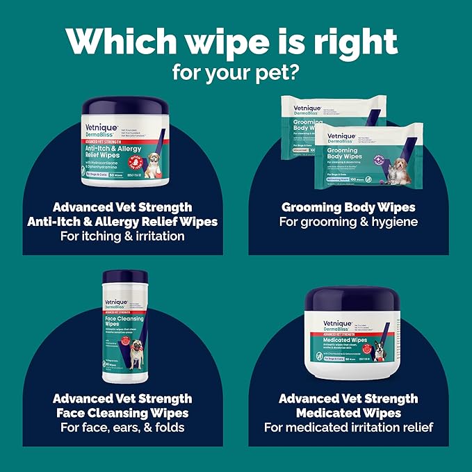 Vetnique Dermabliss Advanced Strength Medicated Antibacterial Wipes for Dogs with Chlorhexidine for Infections, Irritation & Redness Relief