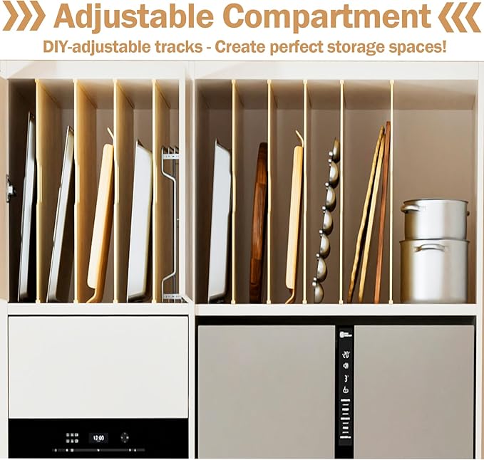 6 Set Trim-to-Fit Wood Tray Dividers for Cabinet, Cookie Sheet Organizer, Multi Layer Embedded Plug-in Board Storage, Cuttable DIY Storage Divider Insert for Kitchen Bedroom Cabinet Closet