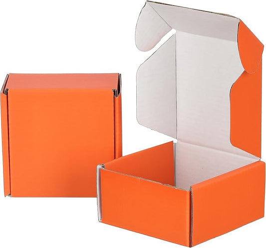 100 Pack 4x4x2 inches Small Shipping Boxes Orange, Corrugated Cardboard Boxes for Mailing Packing