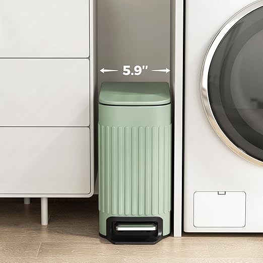 TrashAid Slim Bathroom Trash Can with Lid Soft Close, 6 Liter/1.6 Gallon Stainless Steel Small Garbage Can with Removable Inner Bucket, Step Pedal, Slim Wastebasket for Toilet, Office, Bedroom, Green