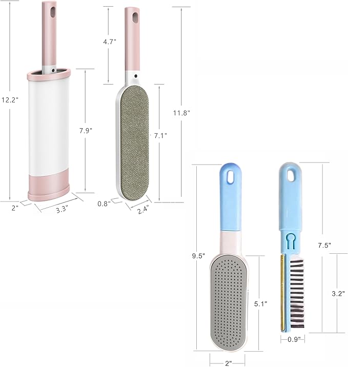 2PCS Lint Brushes for Clothes, Cat Dog Hair Remover for Lundary, Self-Cleaning Lint Remover for Bed Sofa Coat, Best Hair Cleaning Brushes Better Than Lint Roller (Large Blue and Mini Pink)