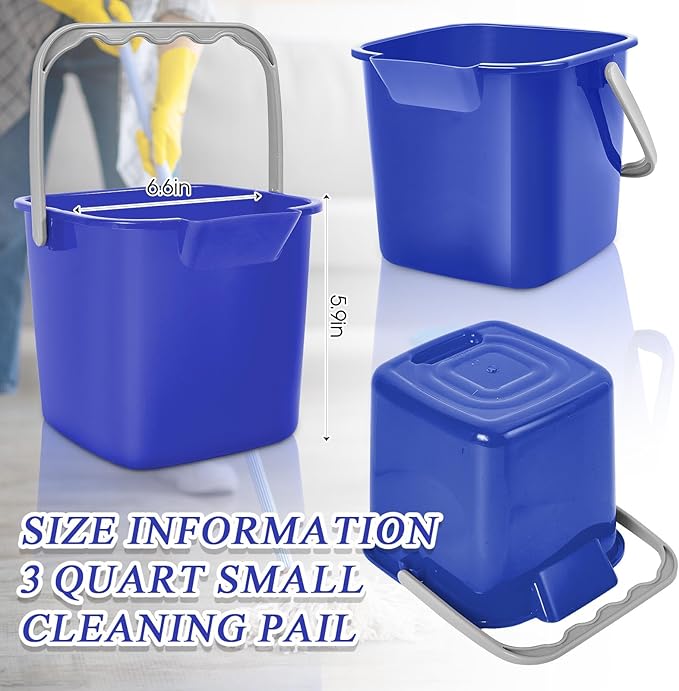 Irenare 8 Pcs Sanitizing Bucket 3 Quart Cleaning Pail Small Detergent Square, Spout and Handle Plastic Utility Sanitizer Buckets for Restaurant Kitchen Home Offices (Blue)