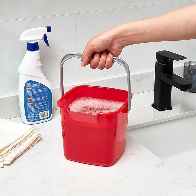 Irenare 12 Pcs Sanitizing Bucket 3 Quart Cleaning Pail Small Detergent Square, Spout and Handle Plastic Utility Sanitizer Buckets for Restaurant Kitchen Home Offices (Red)