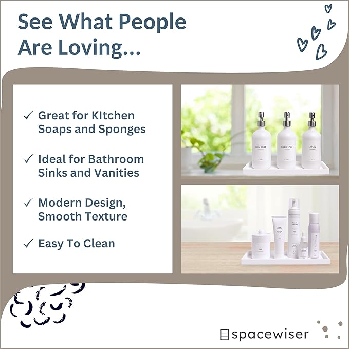 Countertop and Vanity Tray - 2 PC Large 11.7" Silicone Bathroom Trays, Counter Organizer, Dish Soap Sponge Holder Kitchen Sink Tray Organizer, Sink Caddy Toothbrush Key Kitchen Soap Trays