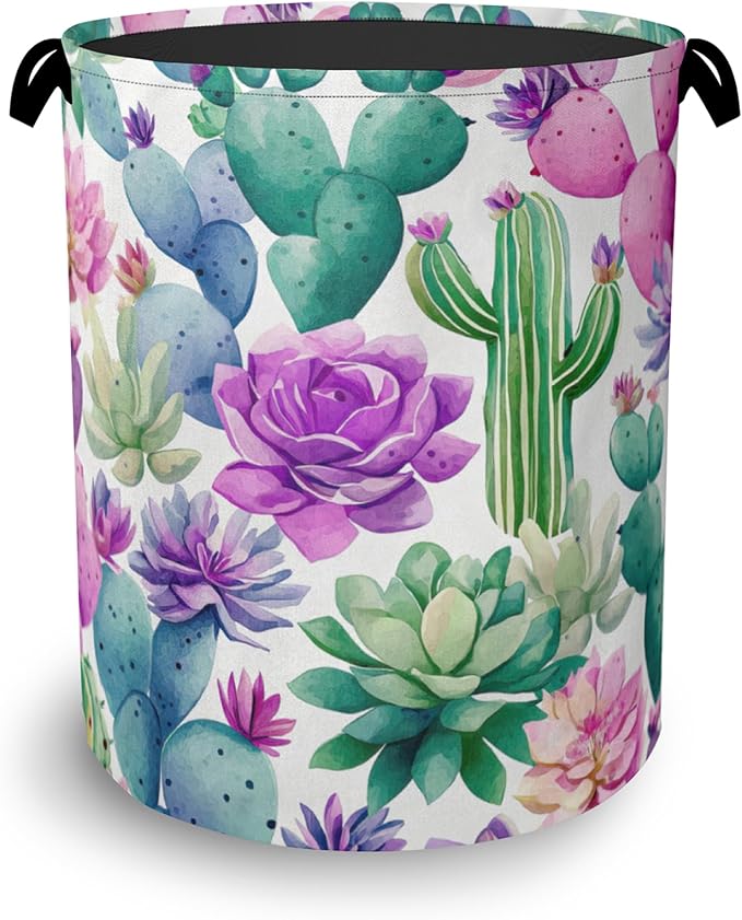 Cactus Succulents Laundry Basket,Foldable Oxford Cloth Tote Bag Laundry Hamper Clothes Storage Bucket Organizer for Bedroom Laundry Storage Dormitories 16" x 20.8"
