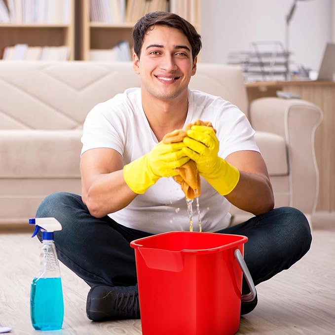 Irenare 12 Pcs Sanitizing Bucket 3 Quart Cleaning Pail Small Detergent Square, Spout and Handle Plastic Utility Sanitizer Buckets for Restaurant Kitchen Home Offices (Red)