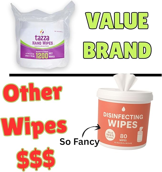 Tazza TAZZAWP1200 Wet Wipes - Bulk 4 x 1200 Ct, Durable Pre-Saturated Cleaning Gym Wipes. 1 penny a wipe!