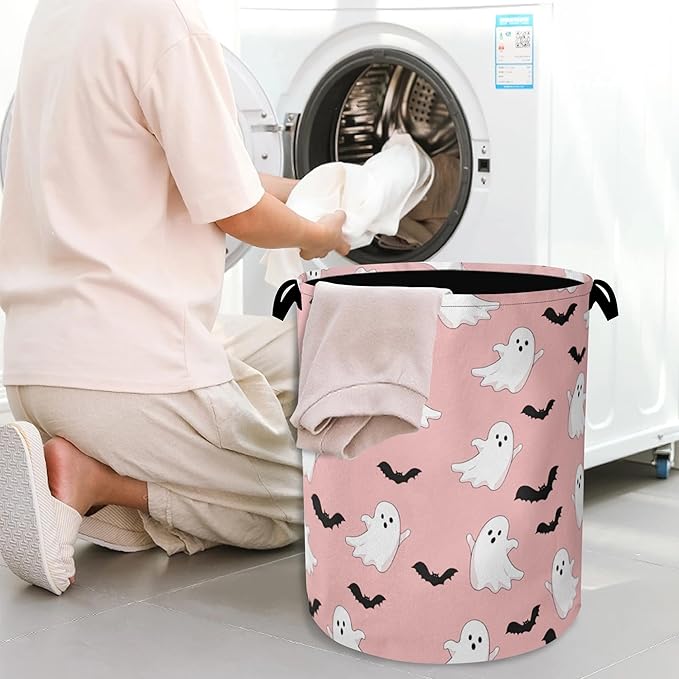 Bat Ghost Laundry Basket,Halloween Foldable Oxford Cloth Tote Bag Laundry Hamper Clothes Storage Bucket Organizer for Bedroom Laundry Storage Dormitories 16" x 20.8"