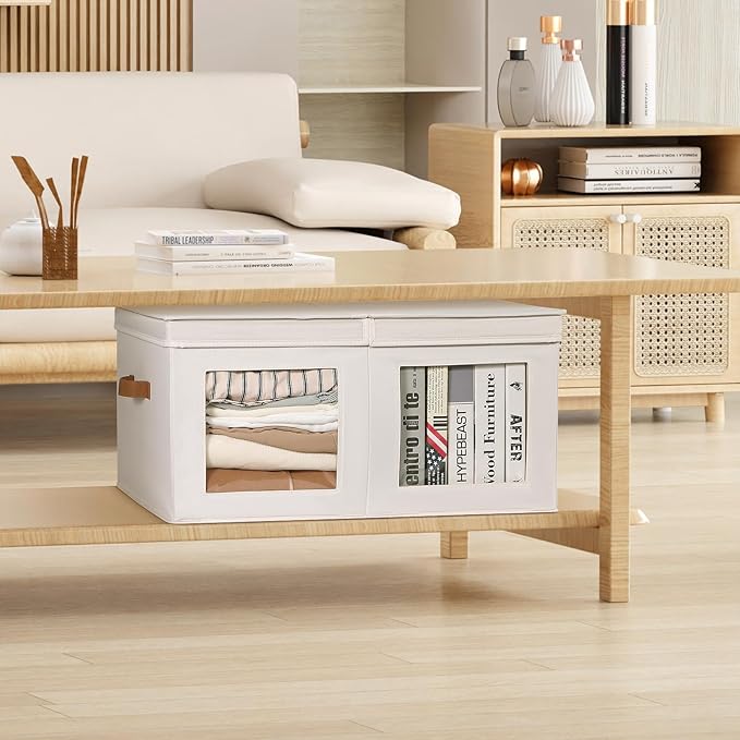 Univivi Large Storage Boxes with Lids, Collapsible Foldable Storage Bins for Clothes, [1-Pack] Fabric Storage Cubes with Handles, Closet Organizers for Home, Bedroom (Beige, 24” x 17” x 12")