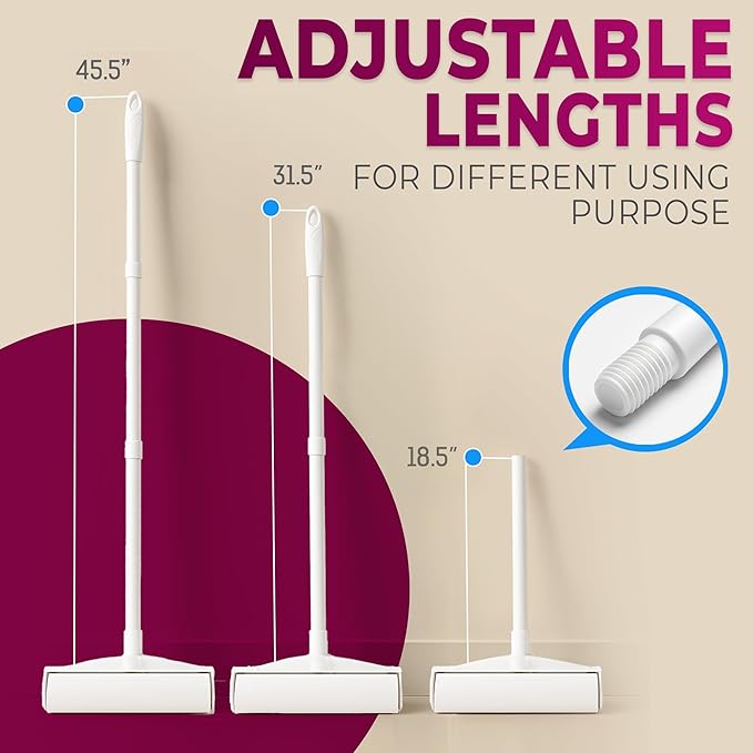 RainbowZone Large Lint Roller with 3 Refills, 9.5" Extra Wide – Total 300 Super Sticky Sheets – Extendable Long Handle Lint Roller for Pet Hair Removal, Furniture, Carpet & Household Cleaning