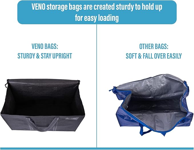 VENO 4 Pack Moving Bags, Heavy Duty, Moving Boxes Alternative, Packing Storage Supplies for Dorm Room Essentials with Zipper for Clothes, Extra Large Totes for Packaging (Dark Gray, 4 Pack)