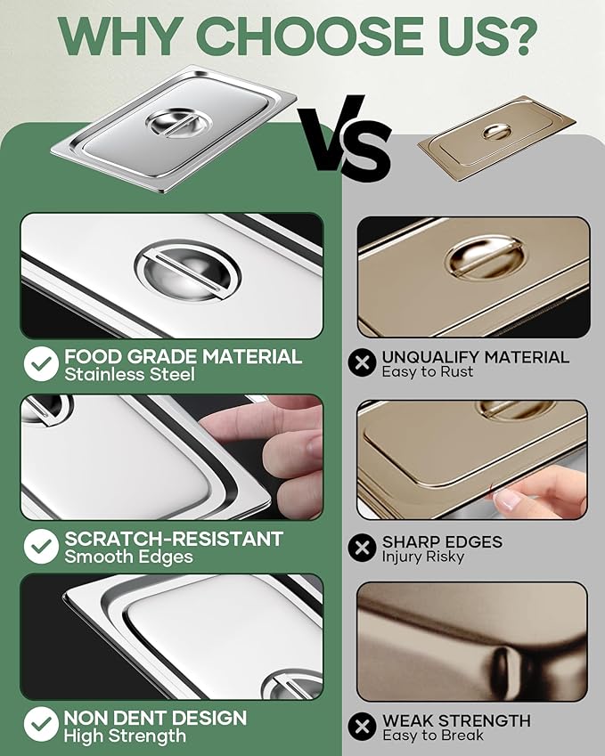 WantJoin Steam Table Hotel Pan Lids - 6 Pack 1/1 1/2 1/3 Full Half Third Size Notched Slotted Cover with Handle for Stainless Steel Metal Tray Set Food Storage Container Commercial Restaurant Warmer