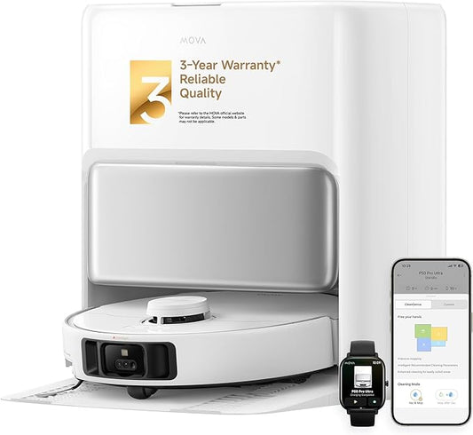 Mova P50 Pro Ultra Robot Vacuum and Mop, 19,000Pa Suction with Anti-Tangle Brush, Removable & Liftable Mop for Carpet & Floor, 167℉ Mop & Washboard Self Drying & Cleaning, Auto Empty & Refill