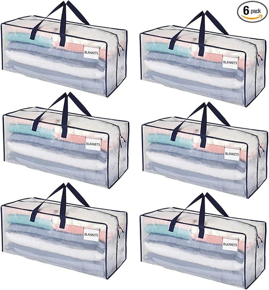 VENO 6 Pack Moving Bags w/Backpack Straps, Heavy Duty, Moving Boxes Alternative, Packing Supplies, Large Storage Totes for Dorm Room Essentials with Zipper for Clothes (Clear, 6 Pack)