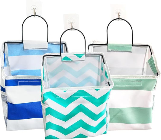 Wall-Hanging Storage Bags, Desktop Organizer Basket Cotton Linen Hanging Storage Basket for Kitchen,Bderoom,Living Room (#1 Streak)