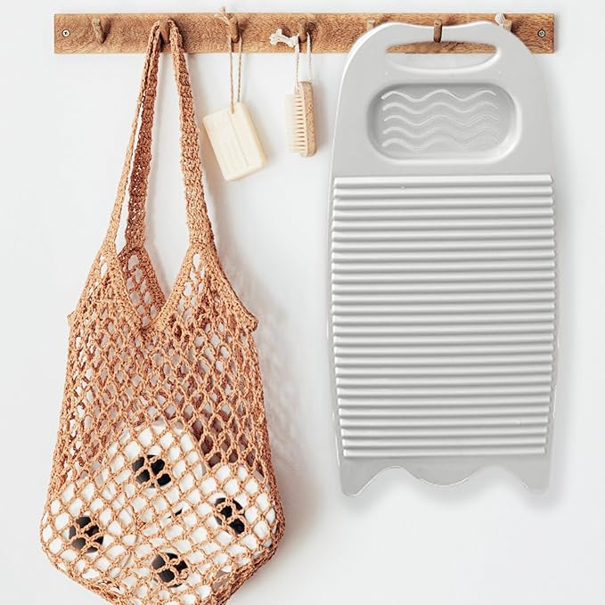 Wash Board, Washboard for Hand Washing Clothes, Plastics Laundry Scrub Board Household With Holder Portable (D-off-white+multifunctional soap dish+soft bristle brush)