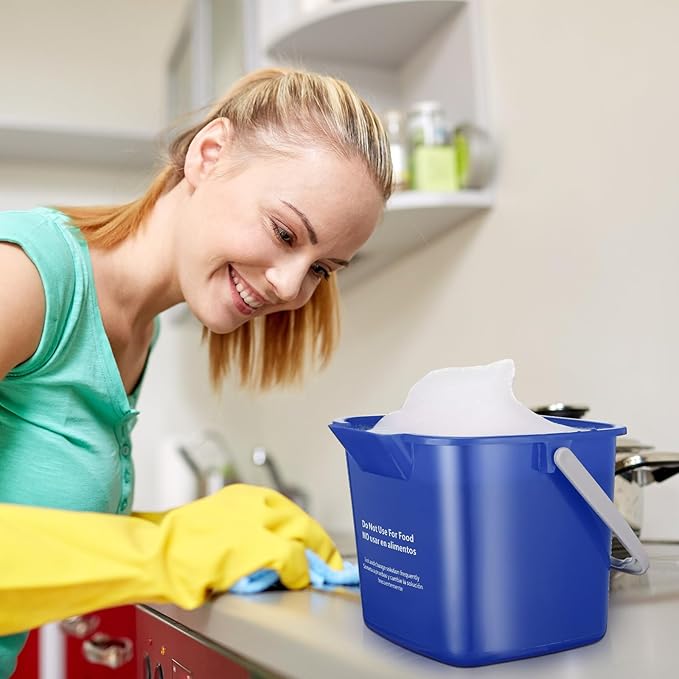 Roshtia 6 Pcs 3 Quart Cleaning Bucket Small Sanitizing Square Bucket Detergent Pail for Home Commercial Restaurant Kitchen Office School (Dark Blue)