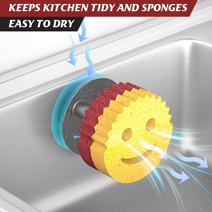 Sponge Holder for Kitchen Sink,Sink Caddy Organizer with Suction Cup Installation for Kitchen/Bathroom, Self Draining,Sponge Caddy for Holding Smiley Sponges-Gray