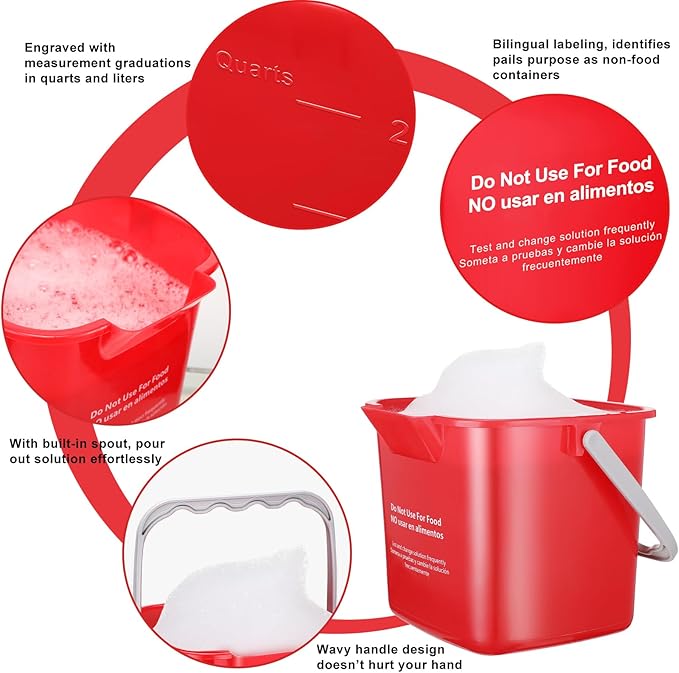 Lallisa 12 Pcs 3 Quart Cleaning Bucket Small Sanitizing Square Bucket Detergent Pail for Home Office Commercial Restaurant Kitchen Bathroom School (Red)