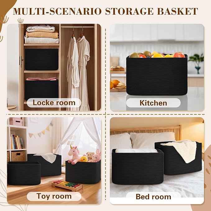 Woven Storage Baskets, Baskets for Organizing, 3 Pack Woven Basket for Storage, Decorative Storage Bins Baskets for Shelves, Towel, Toy, Book, Closet, Baby 14.96"×9.8"×8.85"