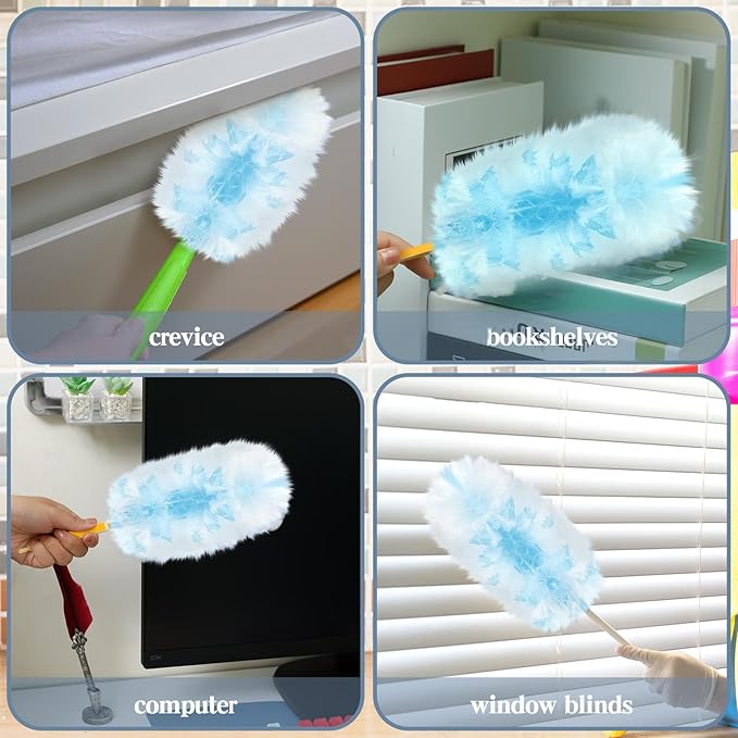 Vesici 150 Pcs Duster Refills Compatible with Swiffer Dusters Bulk Disposable Replacement Thickened with 1 Handle Heavy Duty for Cleaning, Office (Blue)