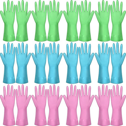 12 Pairs Dishwashing Rubber Gloves Rubber Kitchen Reusable Cleaning Waterproof Household Gloves for Cleaning Washing Working Painting
