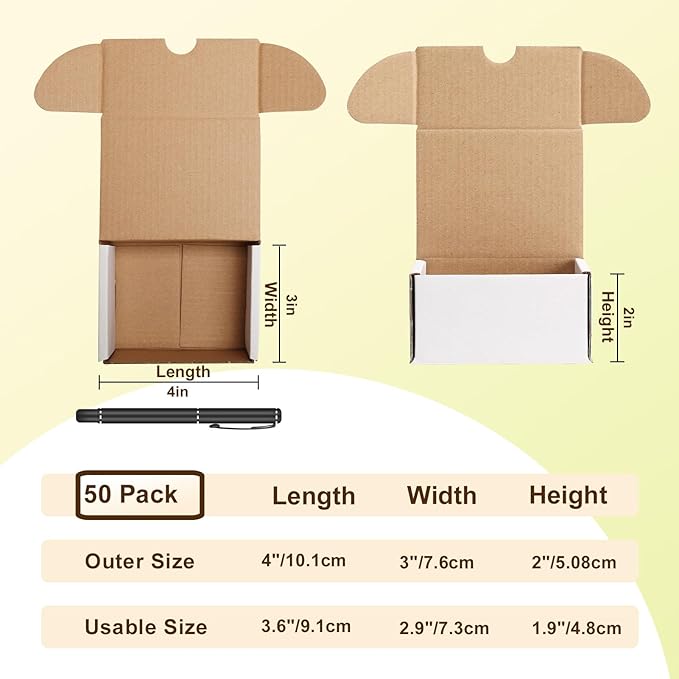 WIFTREY 50 Packs 4X3X2 Small Shipping Boxes, White 4 x 3 x 2 inches Corrugated Cardboard Box for Packaging Small Business, Card Boxes, Mailer for Storage