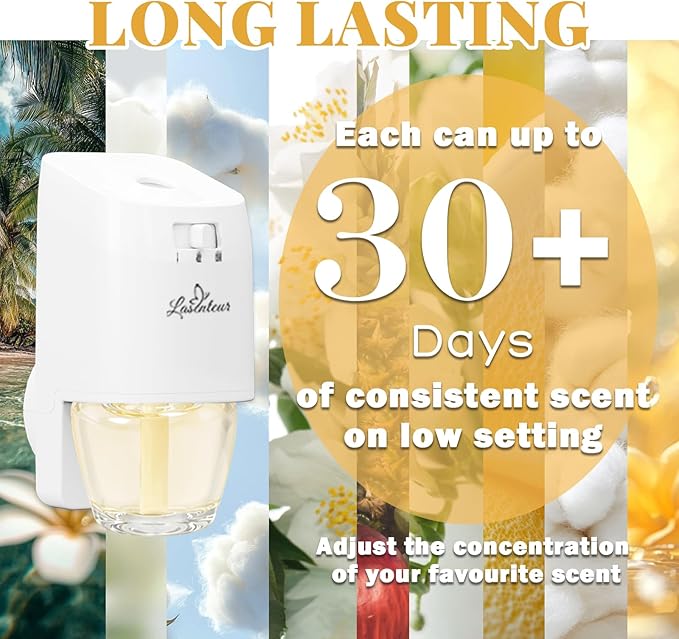 Plug in Air Freshener Starter Kit with Warmer – 9 Scented Oil Refills + 1 Diffuser in Jasmine, Hawaiian, Cotton, 5.94 Fl Oz, Compatible with Air Wick & Glade, Not Include Glade Plus