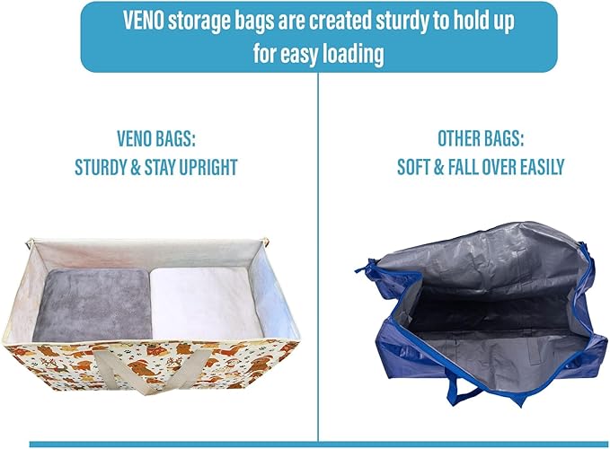 VENO 6 Pack Moving Bags and Large Christmas Storage Bins with lids. Alternative to Moving Boxes, Packing Supplies for College. Extra Large Heavy Duty Totes for Packaging (Holiday Pups, 6 Pack)