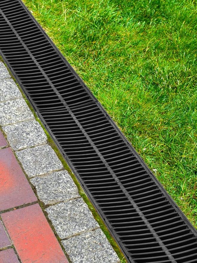 VEVOR Trench Drain System with Plastic Grate, 5.9x5.1-Inch HDPE Channel Drainage for Garden, Driveway - 6 Pack