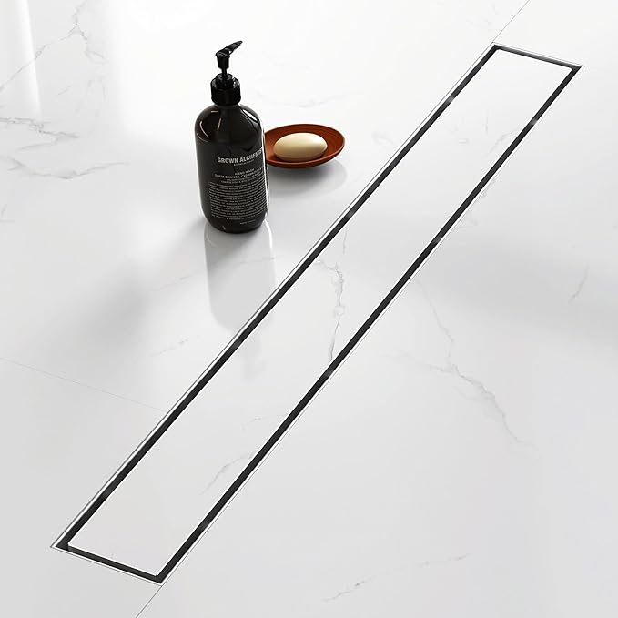 Sharpeye 24 Inch Linear Shower Drain with Tile Insert Grate, Brushed Nickel 304 Stainless Steel Rectangle Shower Floor Drain for Bathroom, CUPC Certified, with Hair Strainer, Leveling Feet