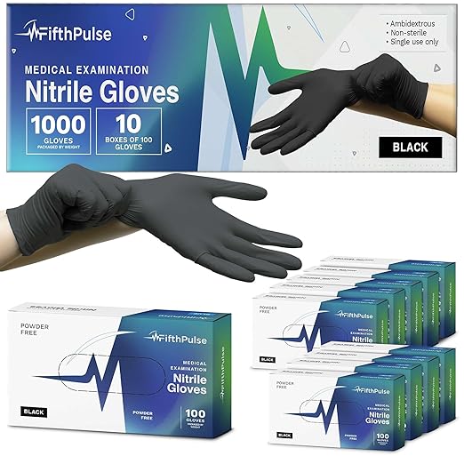 Black Medium Nitrile Gloves Case of 1000 - Medical Grade - Latex-Free, Powder-Free - Disposable Nitrile Gloves - Medical Exam, Lab, and Industrial Use