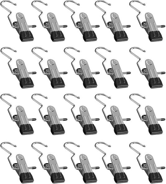 Boot Hangers for Closet, Laundry Hooks with Clips, Boot Hanging Hold Clip, Space Saving Portable Travel Clip, Clip Hangers for Pants Hats Socks Gloves (20, Black)
