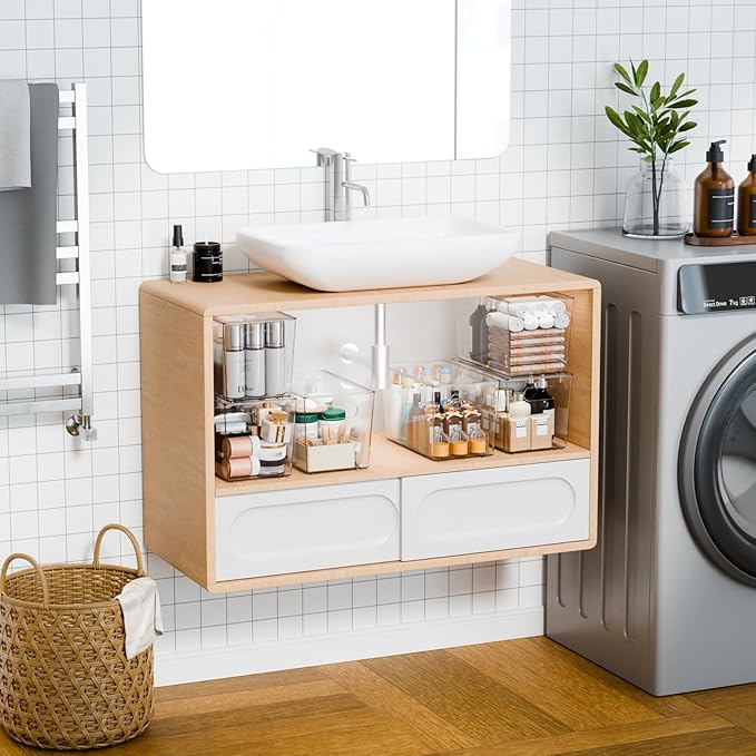 Yieach 4 Pack Stackable Clear Organizer Bins With Lids & Handle,11.1″ Deep Plastic Hall Closet Storage Bins for Pantry,Refrigerator and Cabinets,Acrylic Container for Organizing Toy,Snacks Organizer