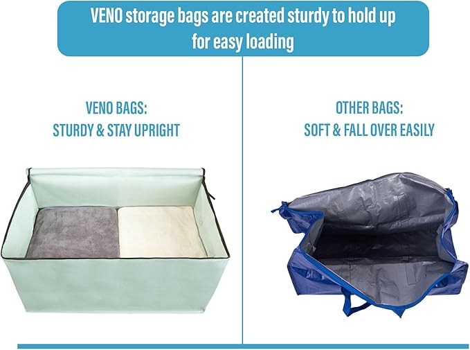 VENO 4 Pack Moving and Storage Bags, Heavy Duty, Alternative to Moving Boxes, Large Packing Totes Supplies for College Dorm Room with Zipper for Clothes, Wide Open Design (Shiny Light Green, 4 Pack)
