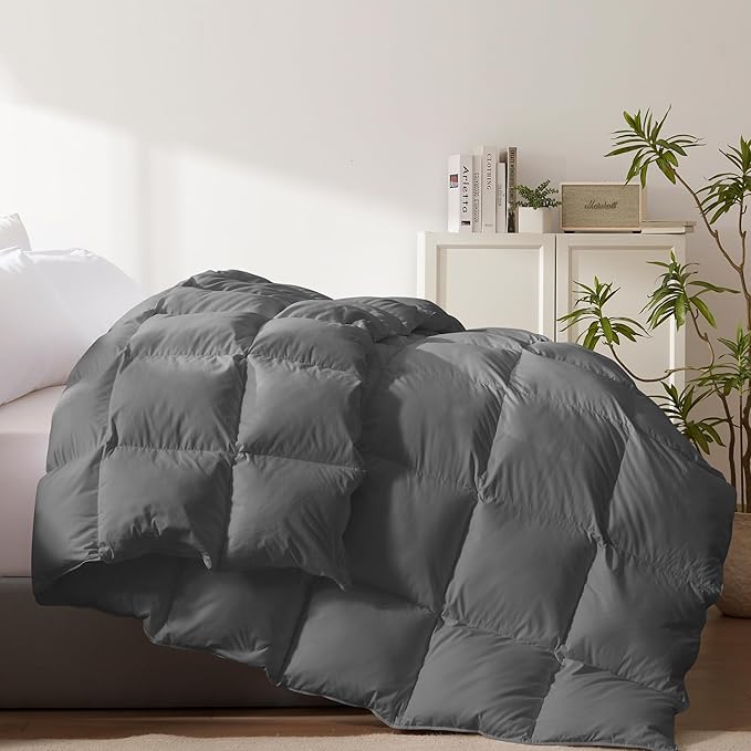 Cosybay Heavyweight Feather Down Fiber Comforter King Size - Thick Dark Grey 100% Cotton Duvet Insert for Winter Climates - Luxury Hotel Bedding Comforter Extra Warmth, King 106x 90 Inch