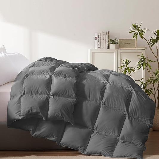 Cosybay Heavyweight Twin Size Feather Down Fiber Comforter - Grey Thicker Winter Duvet Insert, Ultra Soft 100% Cotton Cover, Luxury Hotel Bedding with Corner Tabs, 68"x90"