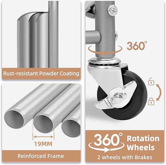 STORAGE MANIAC Rolling Laundry Cart with Storage Shelf, Heavy Duty Industrial Laundry Basket with Wheels, Commercial Metal Frame Clothes Hamper with Canvas Bag for Dorm, Closet, Bedroom, Beige