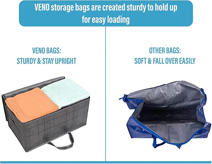 VENO 8 Pack Moving and Storage Bags, Heavy Duty, Alternative to Moving Boxes, Large Packing Totes Supplies for College Dorm Room with Zipper for Clothes, Wide Open Design (Windowpane, 8 Pack)