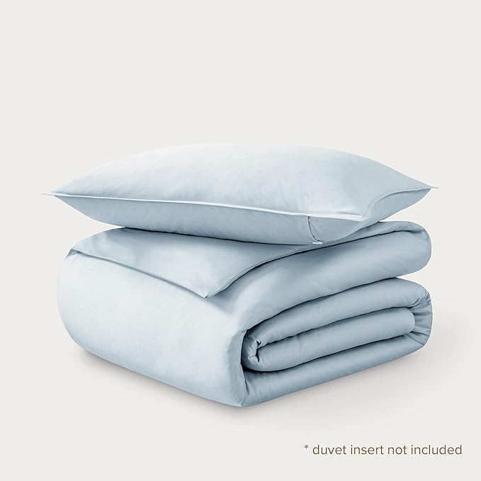 Bare Home 100% Organic Cotton Sateen Duvet Cover Set - Extra Long Size - 400 Thread Count - Smooth Sateen Weave - Warm & Luxurious - Duvet Cover (Twin/Twin XL, Winter Blue)