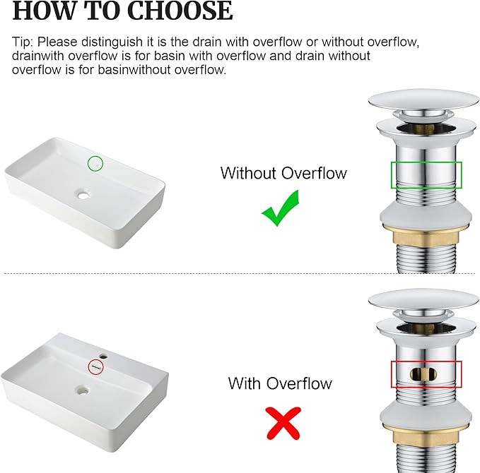 Pop up Sink Drain Stopper for Bathroom Vessel Vanity Sink Art Basin Chrome, Big Cap Without Overflow, Metal Pop-up Drain Strainer with Detachable Basket Stopper